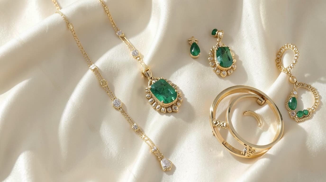 Luxury gold and emerald jewellery by Shree Shyam Jewellers